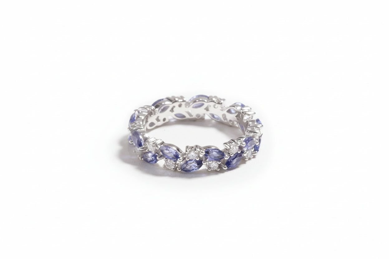 Royal Blue Lab Sapphire Eternity Ring – 14K White Gold