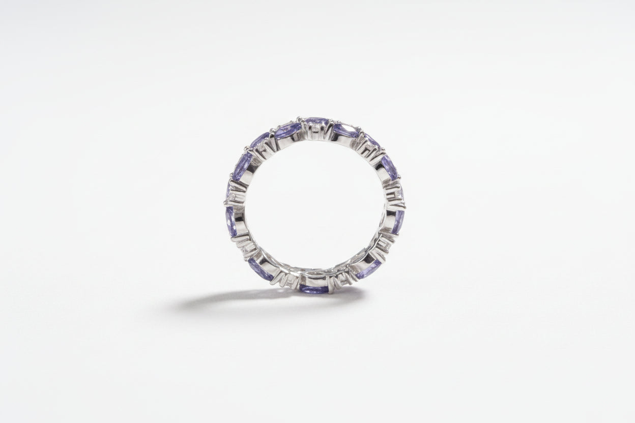 Royal Blue Lab Sapphire Eternity Ring – 14K White Gold