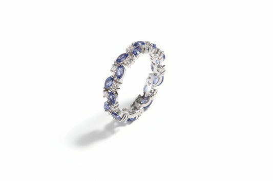 Royal Blue Lab Sapphire Eternity Ring – 14K White Gold
