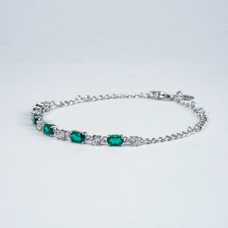 Lab Emerald Tennis Bracelet – Oval Emeralds - White Gold Plated Sterling Silver