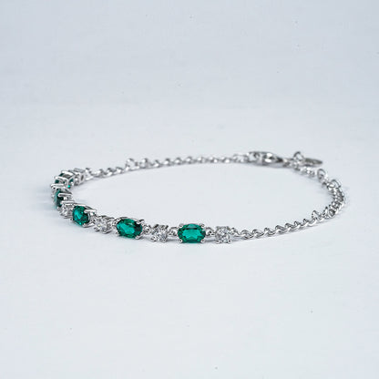Lab Emerald Tennis Bracelet – Oval Emeralds - White Gold Plated Sterling Silver