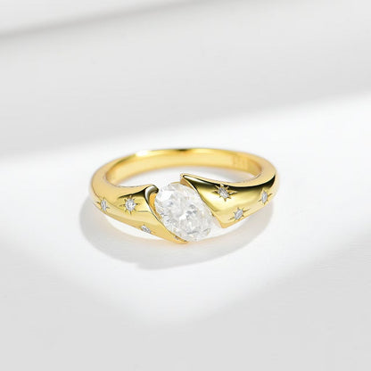 Oval Moissanite Starburst Wrap Ring