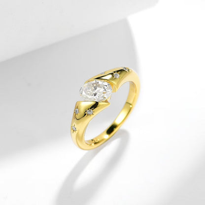 Oval Moissanite Starburst Wrap Ring