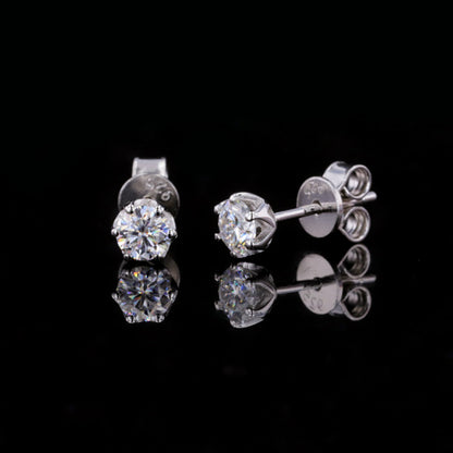 Moissanite Six-Prong Crown Gallery Stud Earrings – 0.60ct Total DEF, 4.0mm, Sterling Silver
