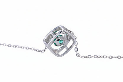 Dancing Emerald Floating Pendant Necklace – Lab Emerald & CZ, Sterling Silver