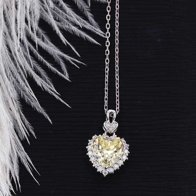 yellow crushed ice CZ heart necklace moissanite halo sterling silver – single UK