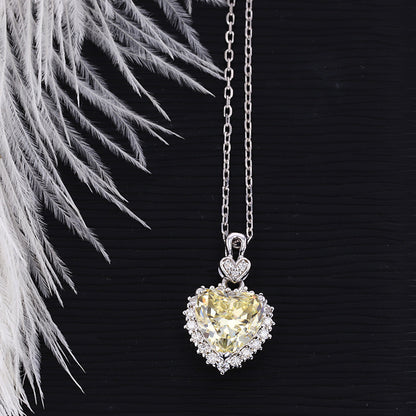 yellow crushed ice CZ heart necklace moissanite halo sterling silver – single UK