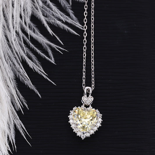 yellow crushed ice CZ heart necklace moissanite halo sterling silver – single UK
