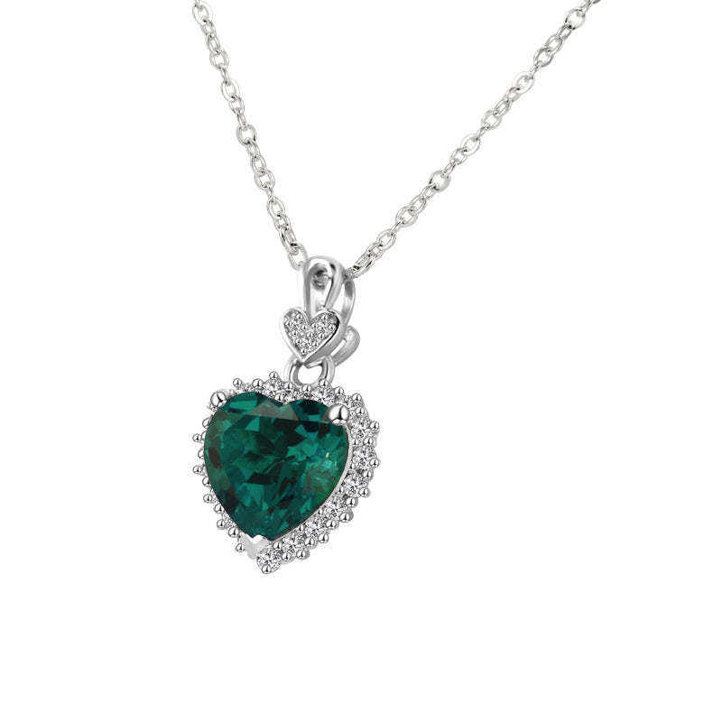 Zambian lab emerald heart necklace moissanite halo sterling silver – single UK