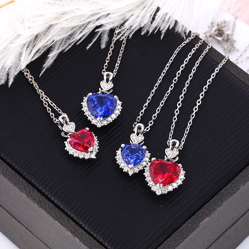 lab sapphire and ruby heart necklaces 1ct and 2ct moissanite halo sterling silver – comparison UK