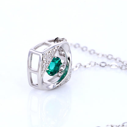 Dancing Emerald Floating Pendant Necklace – Lab Emerald & CZ, Sterling Silver