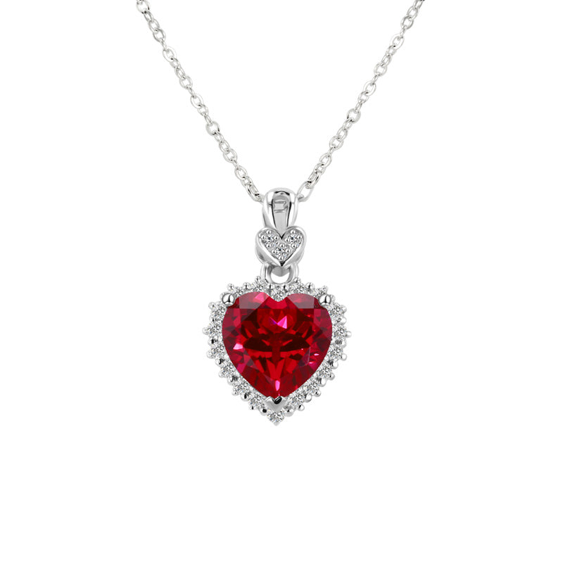 pigeon blood lab ruby heart necklace moissanite halo sterling silver – single UK