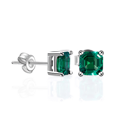 Asscher Cut Zambia Lab Emerald Stud Earrings – 3.0ct Total