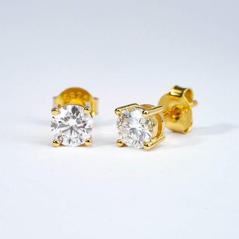 Classic Moissanite Solitaire Stud Earrings –  Gold Vermeil