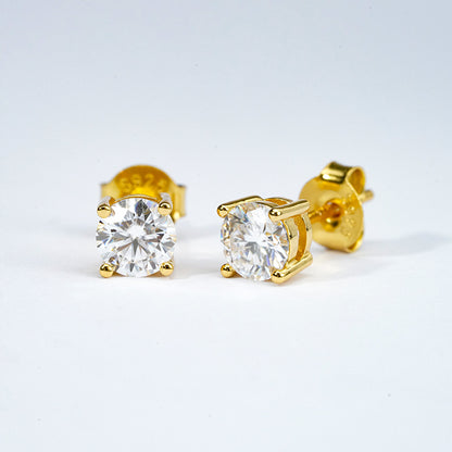 Classic Moissanite Solitaire Stud Earrings –  Gold Vermeil