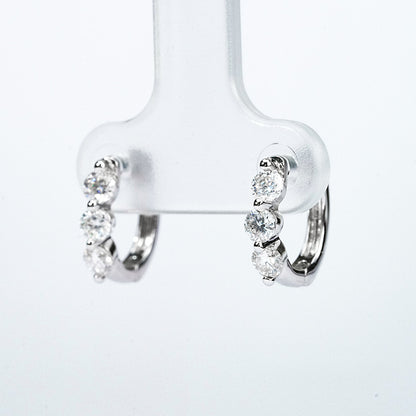 Moissanite Three-Stone Huggie Earrings – 0.48ct DEF, Sterling Silver