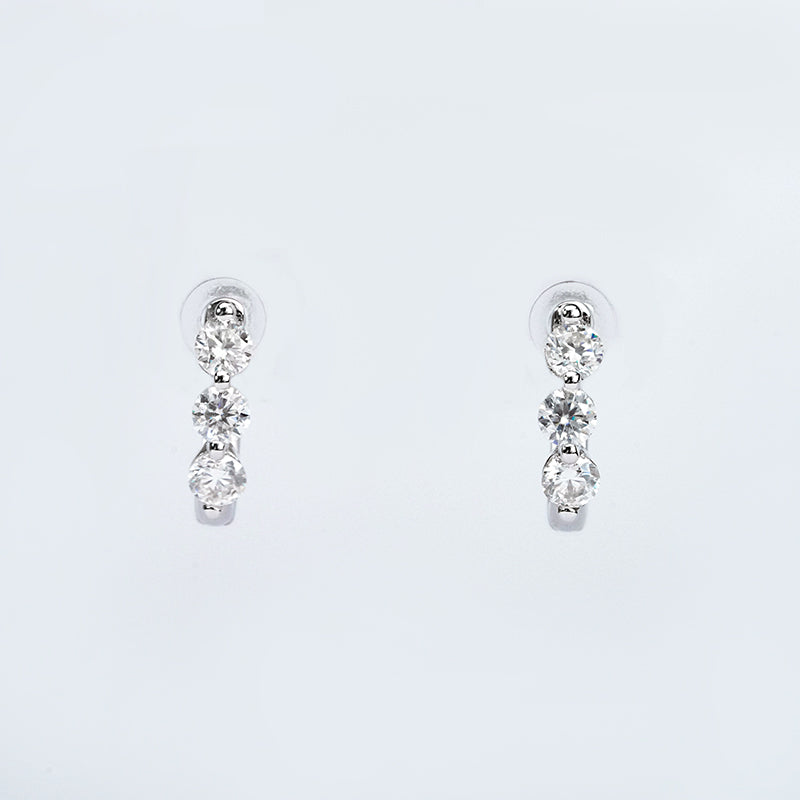 Moissanite Three-Stone Huggie Earrings – 0.48ct DEF, Sterling Silver