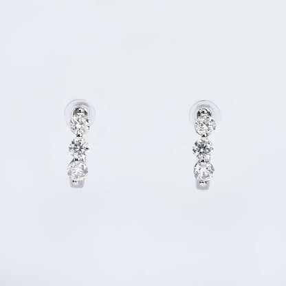 Moissanite Three-Stone Huggie Earrings – 0.48ct DEF, Sterling Silver