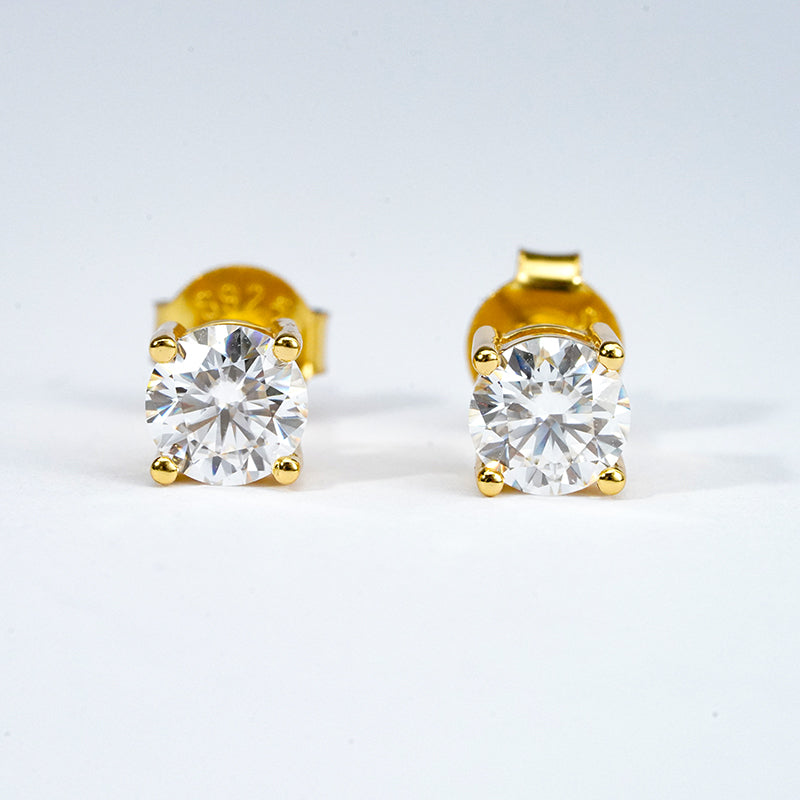 Classic Moissanite Solitaire Stud Earrings –  Gold Vermeil
