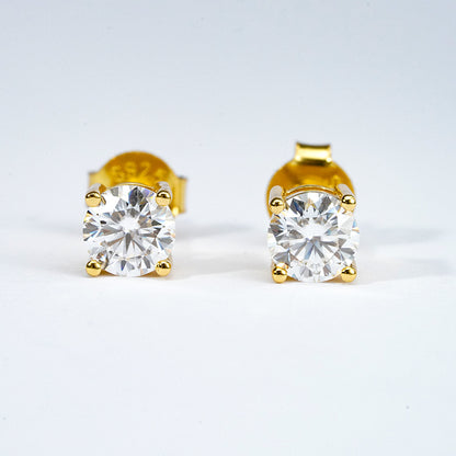 Classic Moissanite Solitaire Stud Earrings –  Gold Vermeil