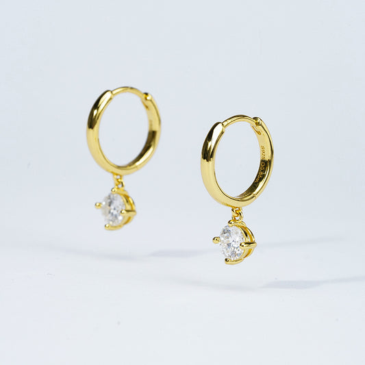 Moissanite Solitaire Huggie Earrings – 1.0ct DEF, Sterling Silver, Gold Plated