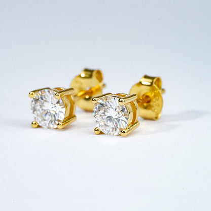Classic Moissanite Solitaire Stud Earrings –  Gold Vermeil