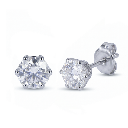 Moissanite Six-Prong Solitaire Stud Earrings – DEF, Sterling Silver