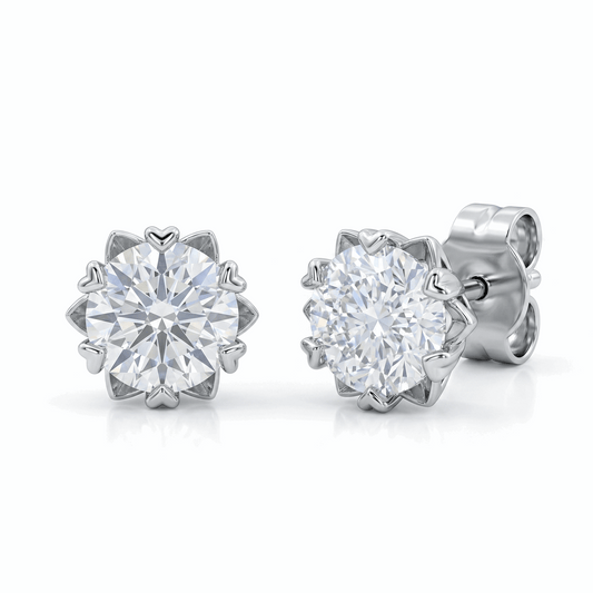 Moissanite Heart-Prong Solitaire Stud Earrings – DEF, Sterling Silver