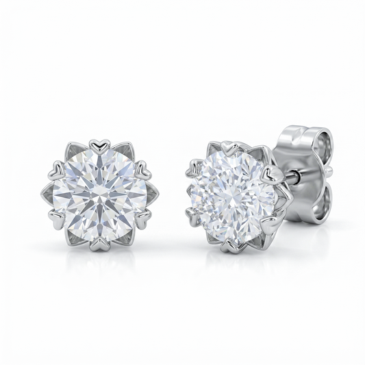 Moissanite Heart-Prong Solitaire Stud Earrings – DEF, Sterling Silver