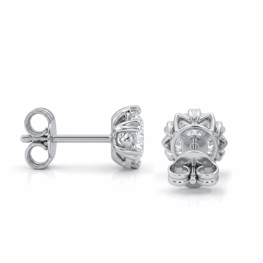 Moissanite Heart-Prong Solitaire Stud Earrings – DEF, Sterling Silver