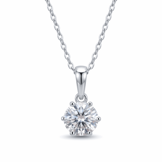 Classic Six-Prong Solitaire Moissanite Necklace