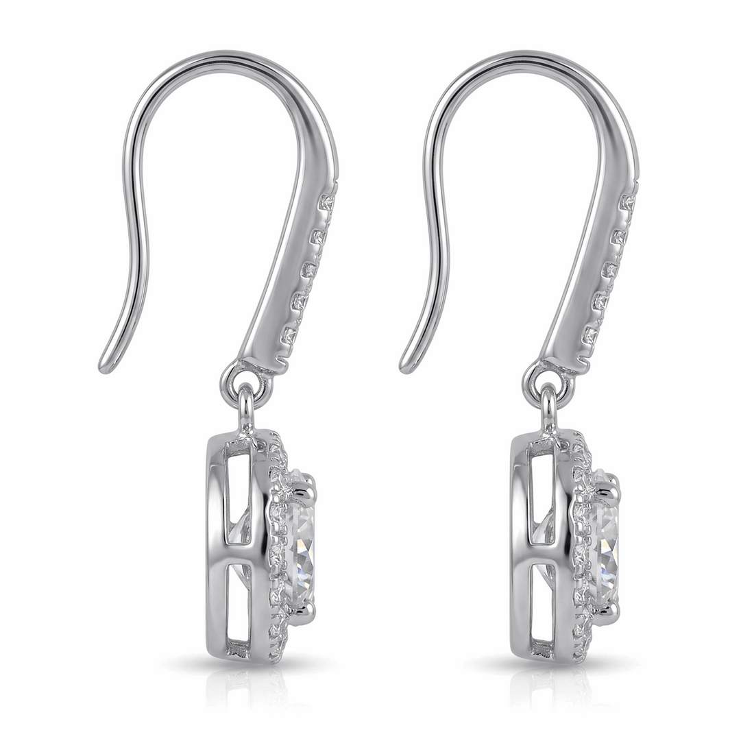 Moissanite Round Halo Drop Hook Earrings
