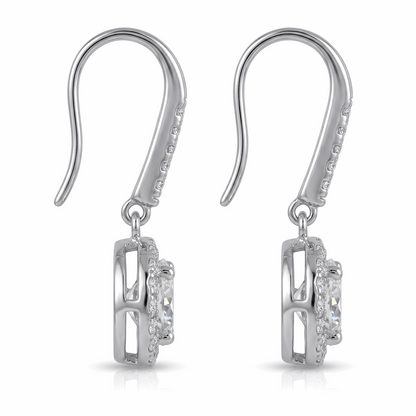 Moissanite Round Halo Drop Hook Earrings
