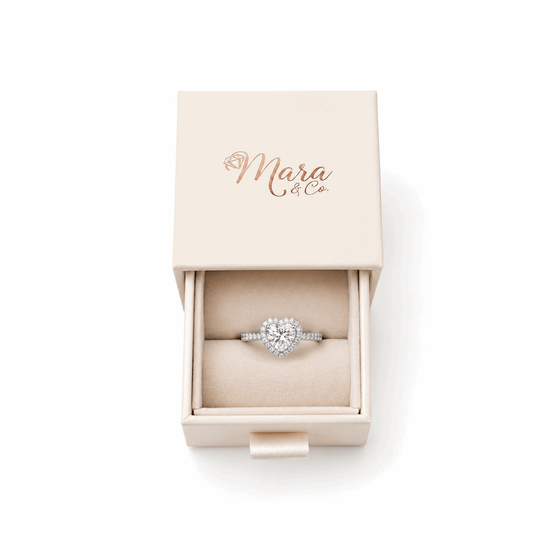 Heart-shaped moissanite halo ring – luxury heart ring sterling silver UK – Mara & Co UK