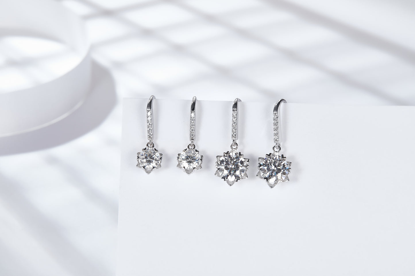 Moissanite Heart-Prong Drop Hook Earrings – 1.0ct Total (5.0mm), Sterling Silver