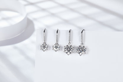 Moissanite Heart-Prong Drop Hook Earrings – 1.0ct Total (5.0mm), Sterling Silver