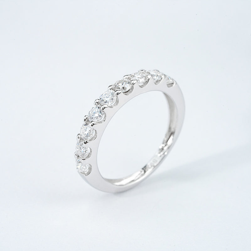 Moissanite Pavé Half Eternity Band – 9 x 2.7mm DEF, Sterling Silver