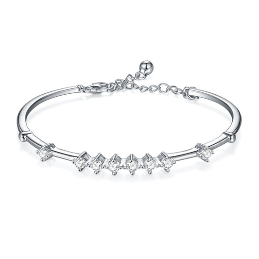Moissanite Station Bangle Bracelet – 0.80ct Total DEF, Sterling Silver