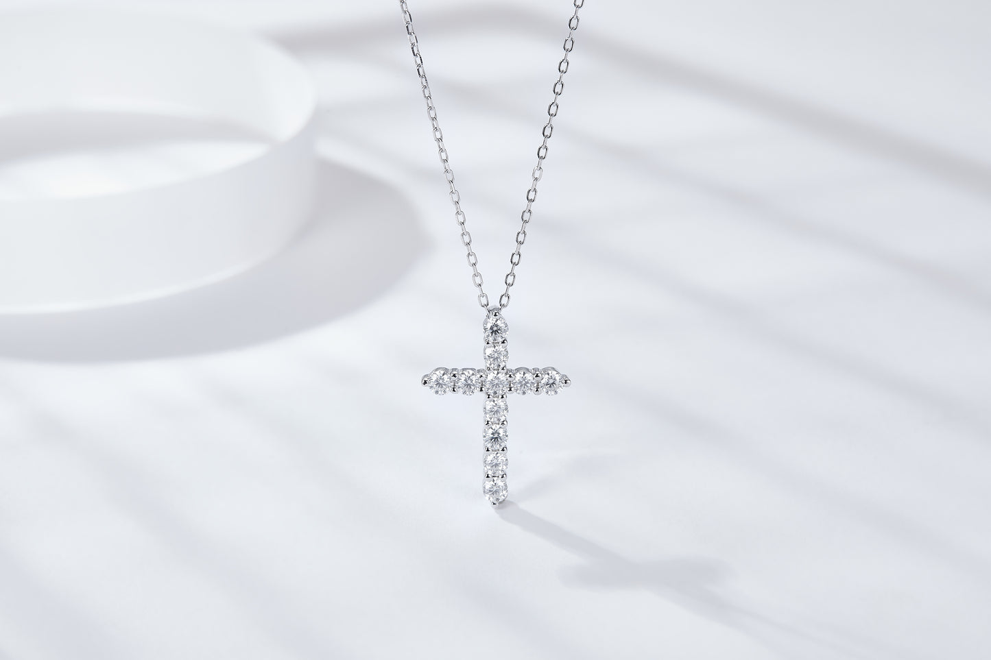 Moissanite Cross Pendant Necklace – 0.66ct DEF, Sterling Silver