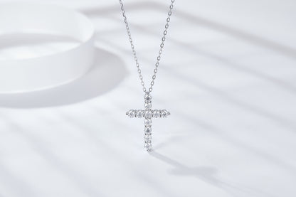 Moissanite Cross Pendant Necklace – 0.66ct DEF, Sterling Silver