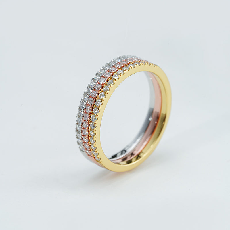 Three-Tone Moissanite Eternity Band Set – White, Rose &amp; Yellow Gold Plated, 0.90ct Total