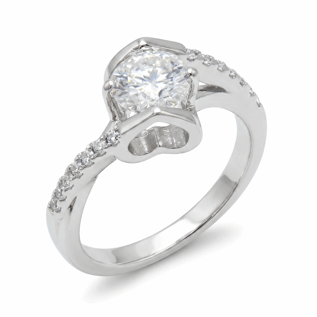 Twisted Pavé Solitaire Moissanite Ring – 1.0ct