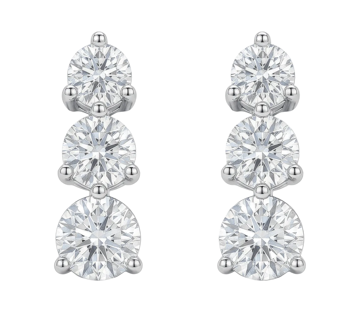 Graduated Three-Stone Moissanite Stud Earrings – 1.0ct per Set