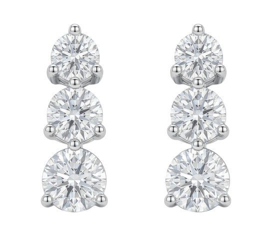 Graduated Three-Stone Moissanite Stud Earrings – 1.0ct per Set