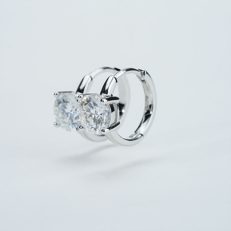 Moissanite Solitaire Huggie Earrings – 2.0ct DEF, Sterling Silver