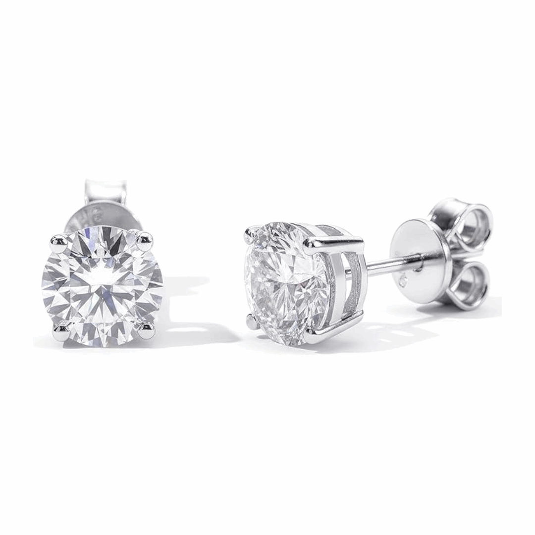 Classic solitaire moissanite stud earrings 4 prong – DEF moissanite studs sterling silver – Mara & Co UK