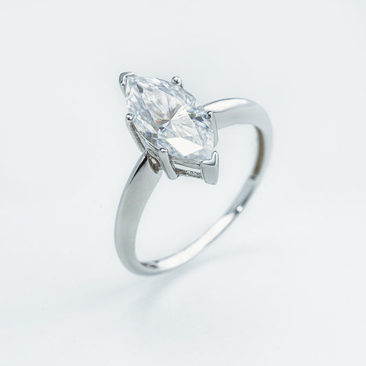 Moissanite Marquise Solitaire Ring – 2.0ct, Sterling Silver