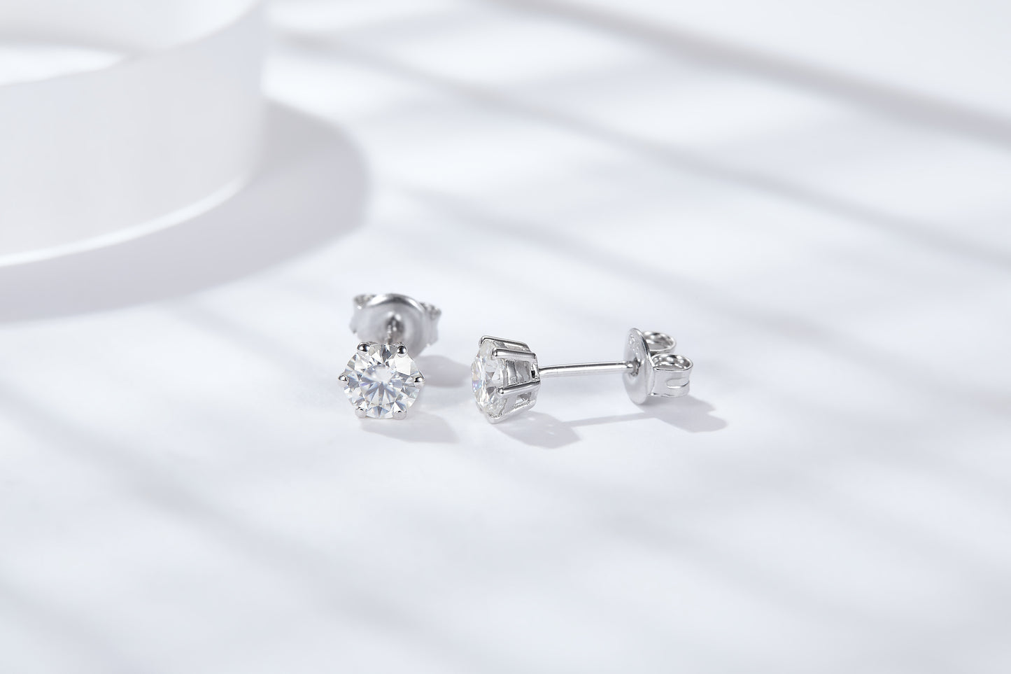 Moissanite Six-Prong Solitaire Stud Earrings – DEF, Sterling Silver