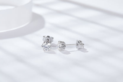 Moissanite Six-Prong Solitaire Stud Earrings – DEF, Sterling Silver