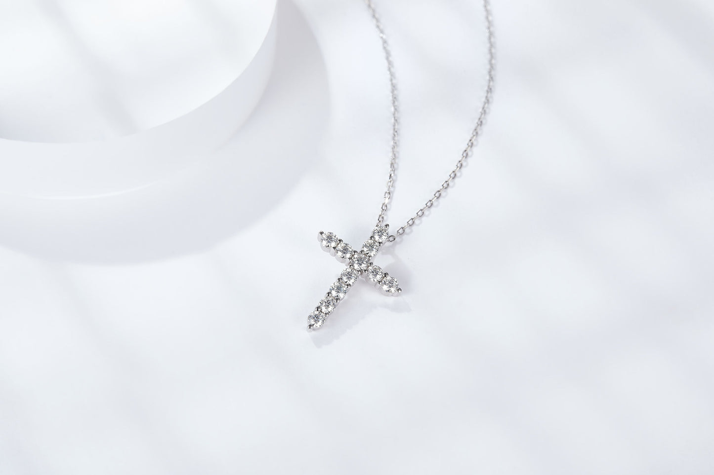 Moissanite Cross Pendant Necklace – 0.66ct DEF, Sterling Silver